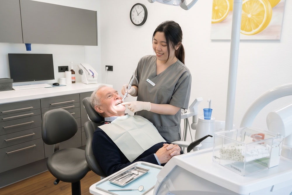 Es wird ein Patient in der Praxis behandelt